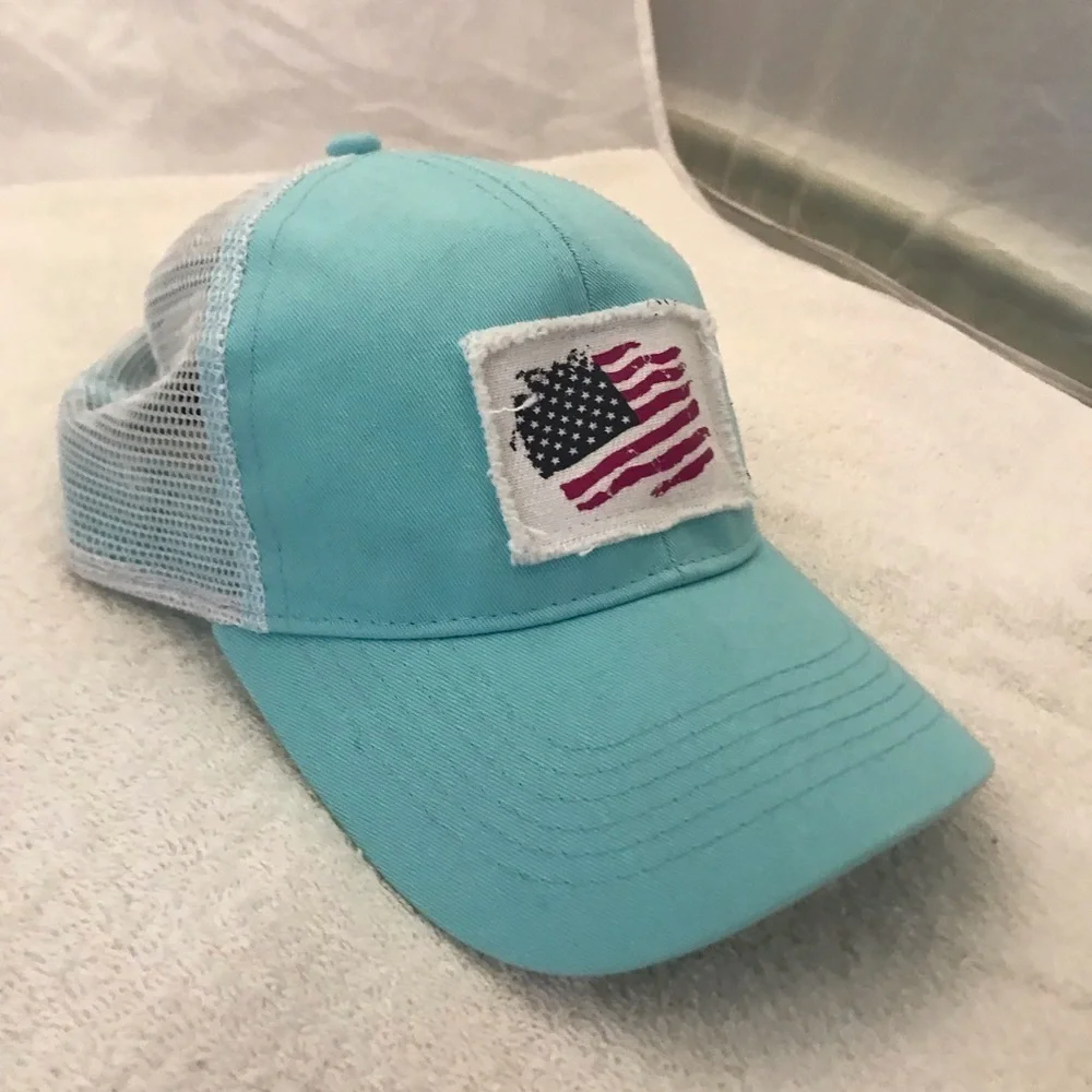 Rural King Headwear Women's American Flag Aqua SnapBack Adjustable Ball Cap